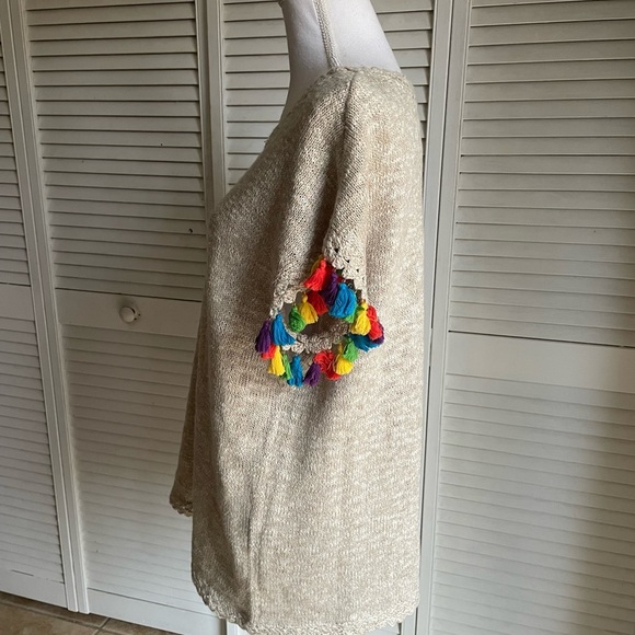 Soft Surroundings Fiesta Beige Pullover Sweater Tassel Trim Size Small S - Picture 3 of 8